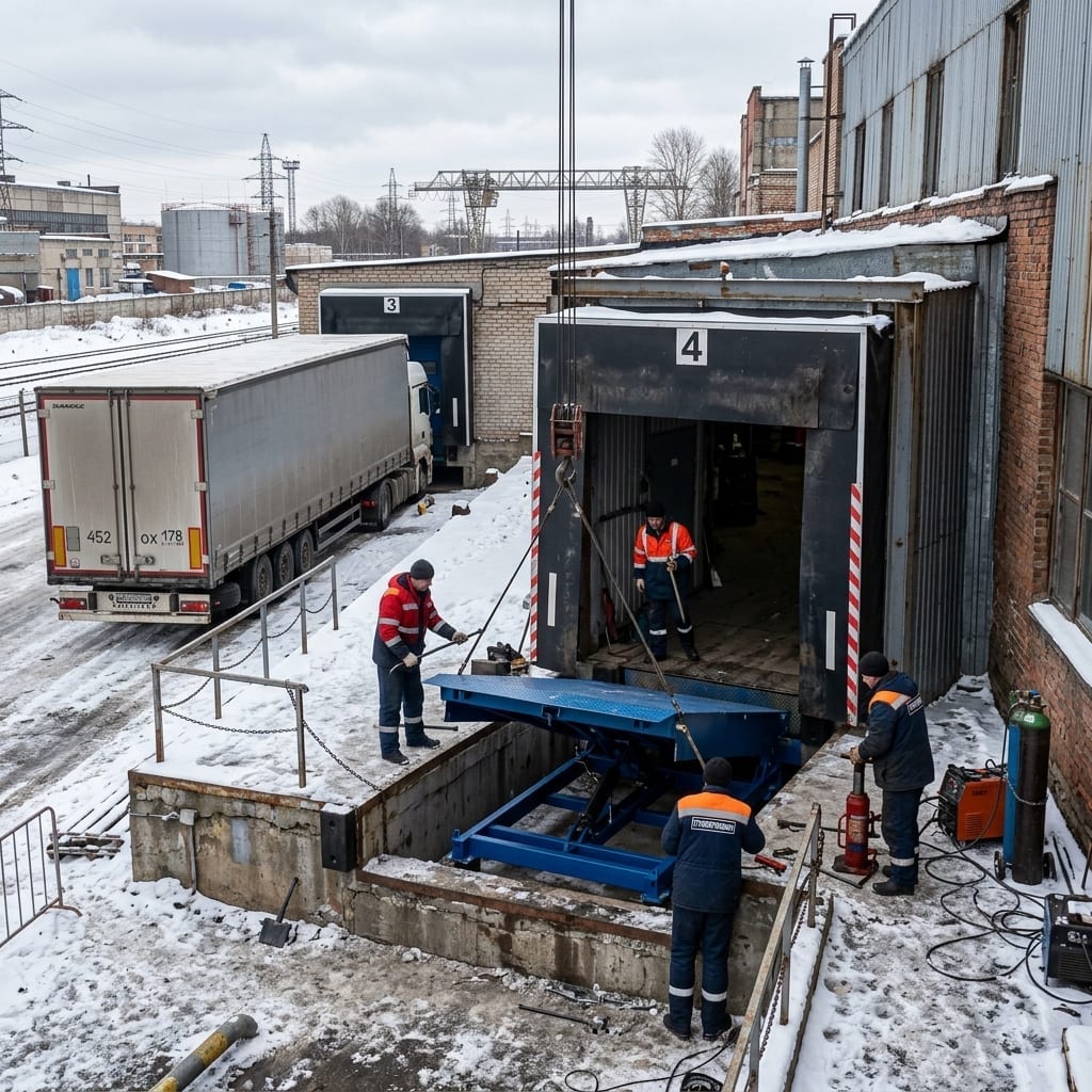 Аварийная замена перегрузочного моста на производстве в Колпино СПб — ремонт доклевеллера